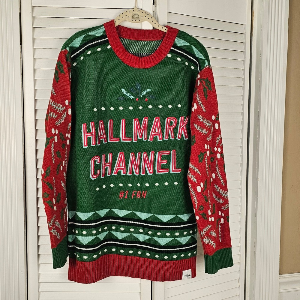Hallmark Channel Womens #1 Fan Crewneck Ugly Christmas‎ Sweater Medium